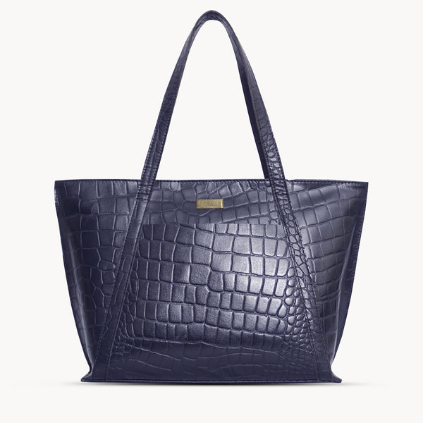 'AGNES' Navy Croc Real Leather Designer Tote Bag