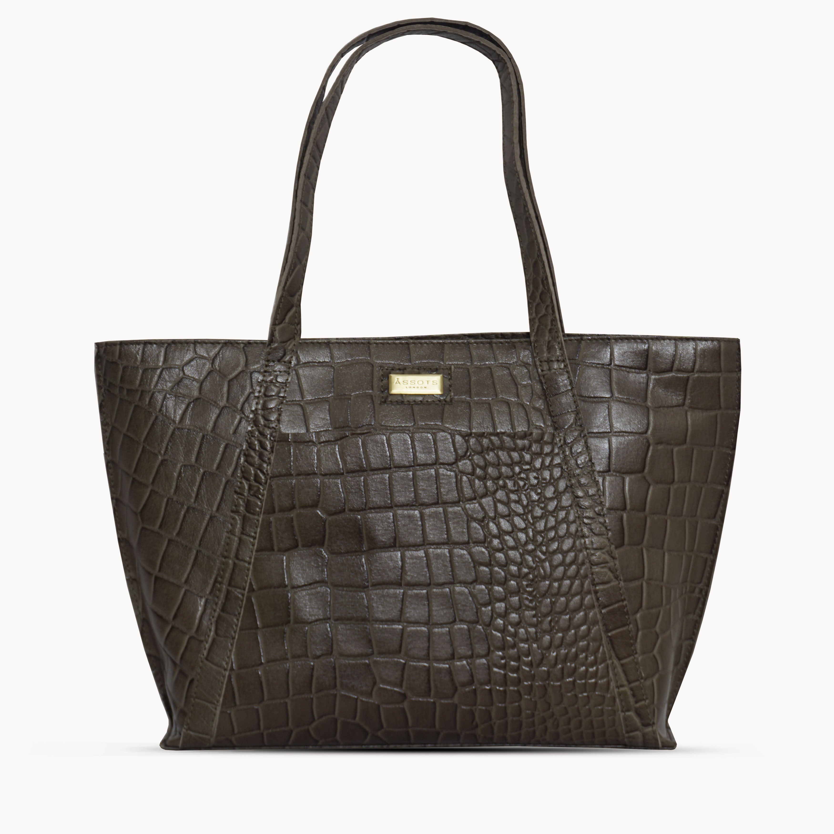 'AGNES' Olive Croc Real Leather Designer Tote Bag