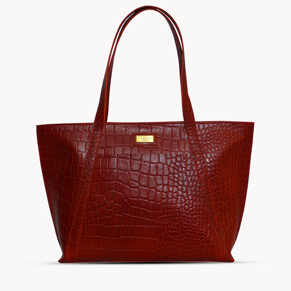 'AGNES' Red Croc Real Leather Designer Tote Bag