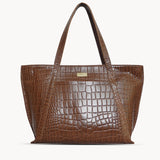 'AGNES' Tan Croc Real Leather Designer Tote Bag