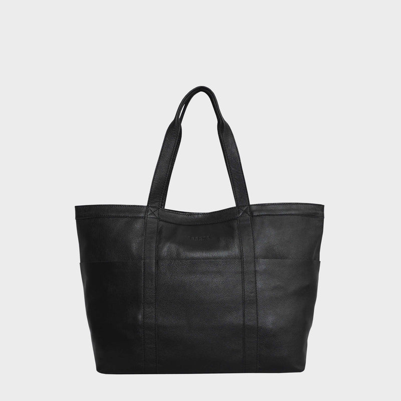 'ALICE' Black Semi Soft Full Grain Oversized Leather Shopper Bag