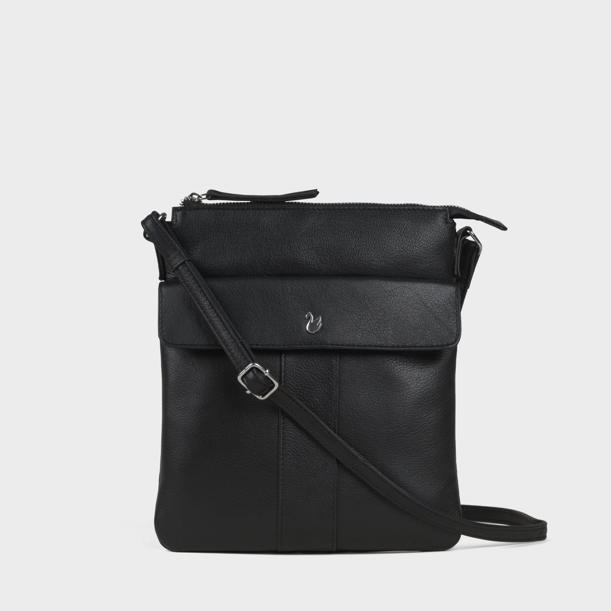 'AMBA' Black Soft Nappa Full Grain Real Leather Crossbody Bag