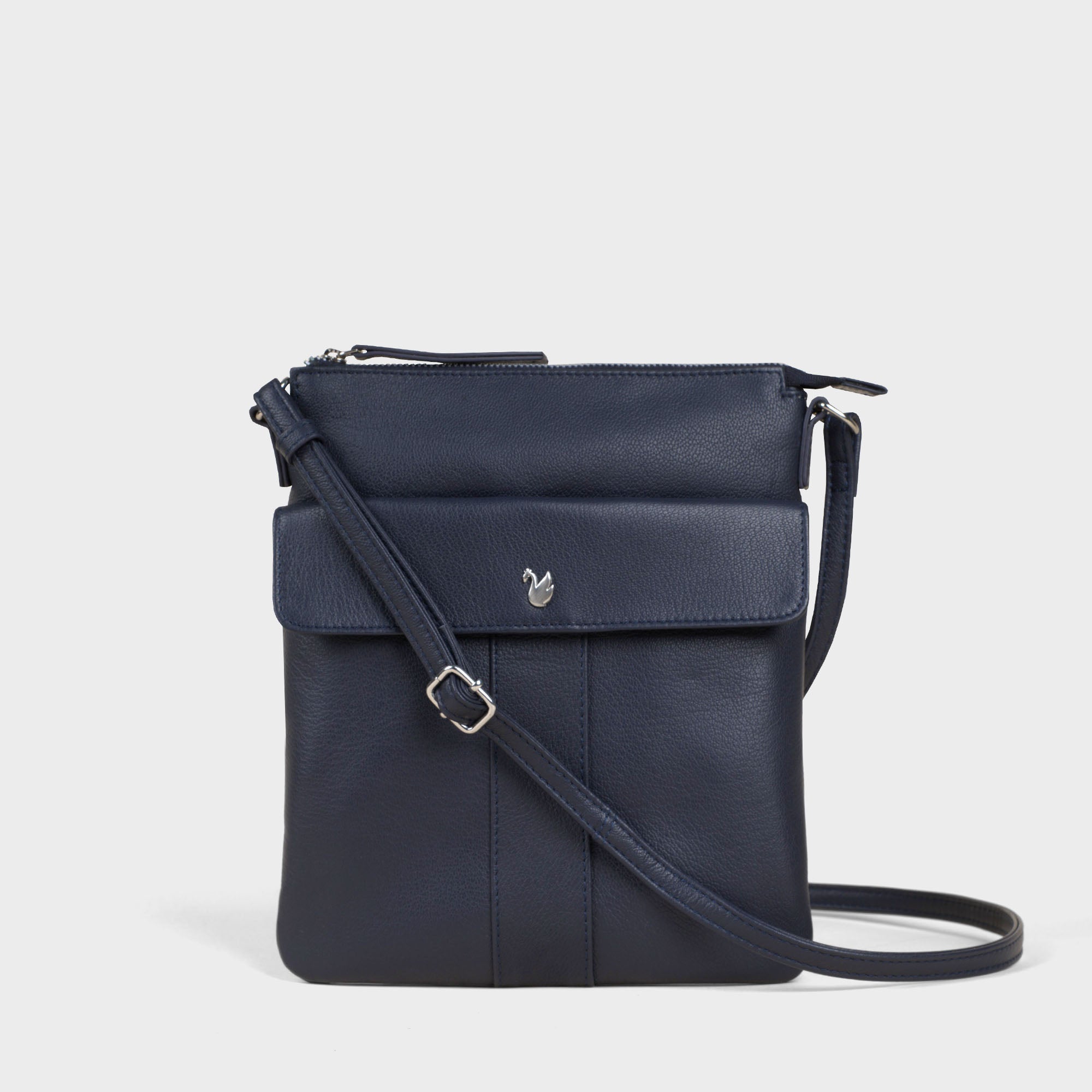 'AMBA' Navy Soft Nappa Full Grain Real Leather Crossbody Bag