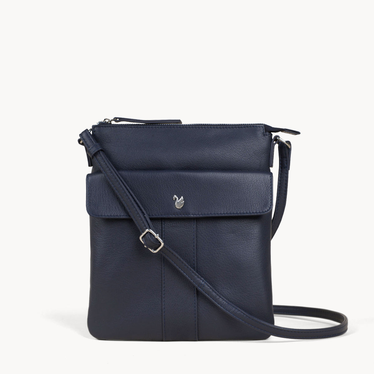 'AMBA' Navy Soft Nappa Full Grain Real Leather Crossbody Bag