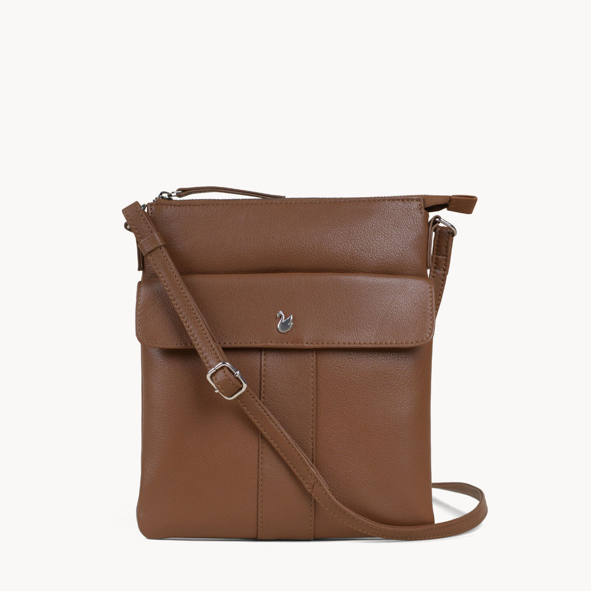 'AMBA' Tan Soft Nappa Full Grain Real Leather Crossbody Bag