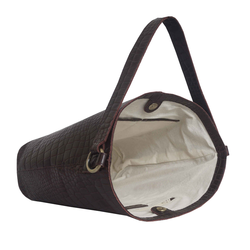 'AMELIA' Burgundy Real Croc Leather Large Capacity Bucket Bag