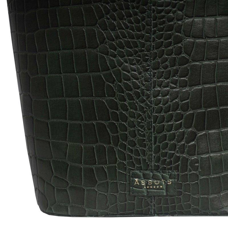 'AMELIA' Khaki Real Croc Leather Large Capacity Bucket Bag