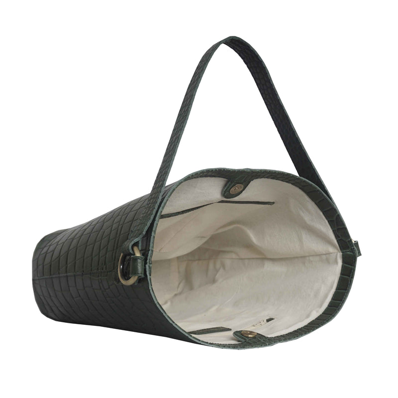 'AMELIA' Khaki Real Croc Leather Large Capacity Bucket Bag