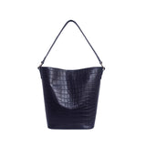 'AMELIA' Navy Real Croc Leather Large Capacity Bucket Bag