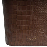 'AMELIA' Tan Real Croc Leather Large Capacity Bucket Bag