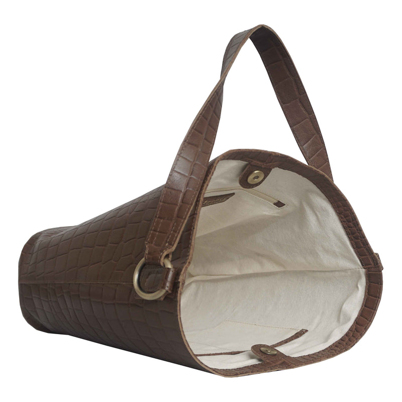 'AMELIA' Tan Real Croc Leather Large Capacity Bucket Bag