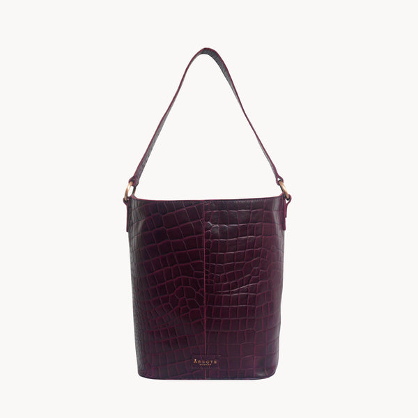 'AMELIA' Burgundy Real Croc Leather Large Capacity Bucket Bag