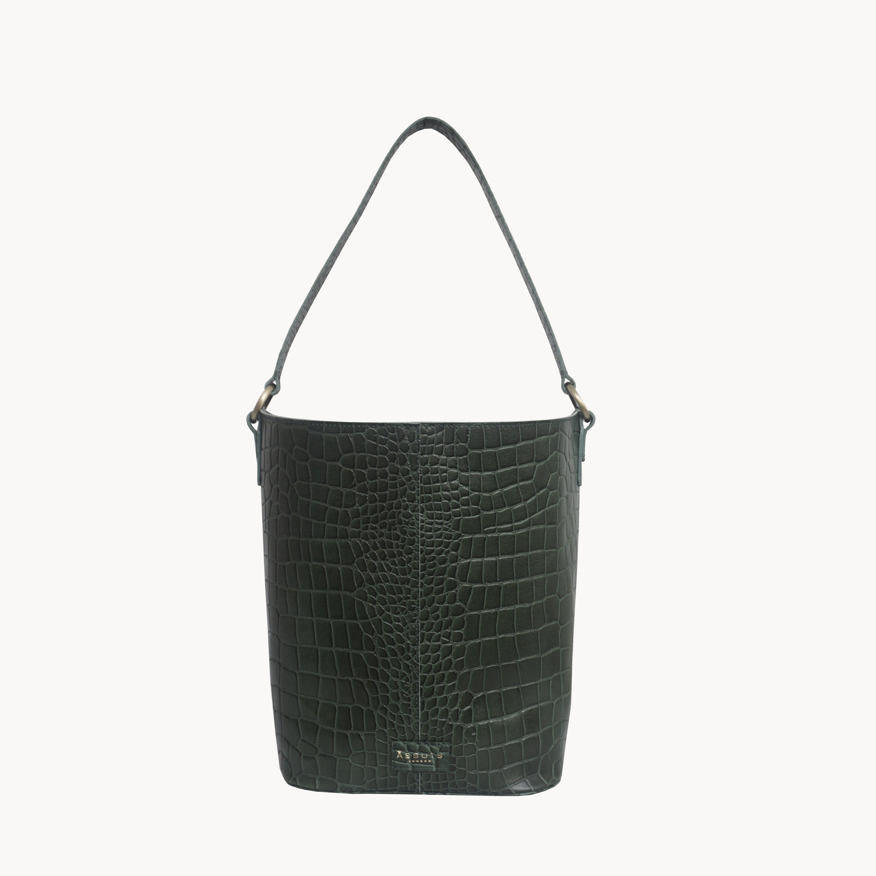 'AMELIA' Khaki Real Croc Leather Large Capacity Bucket Bag