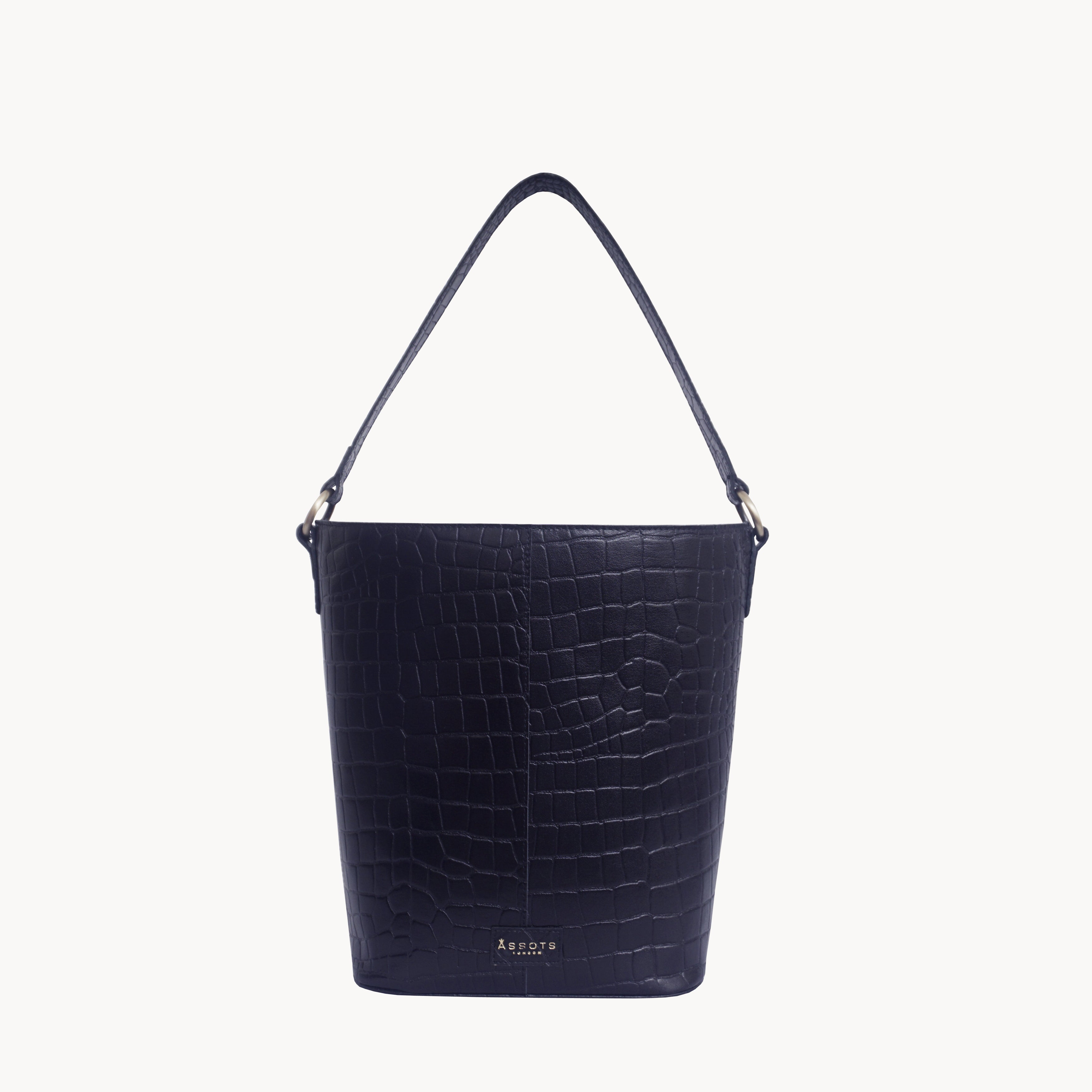'AMELIA' Navy Real Croc Leather Large Capacity Bucket Bag