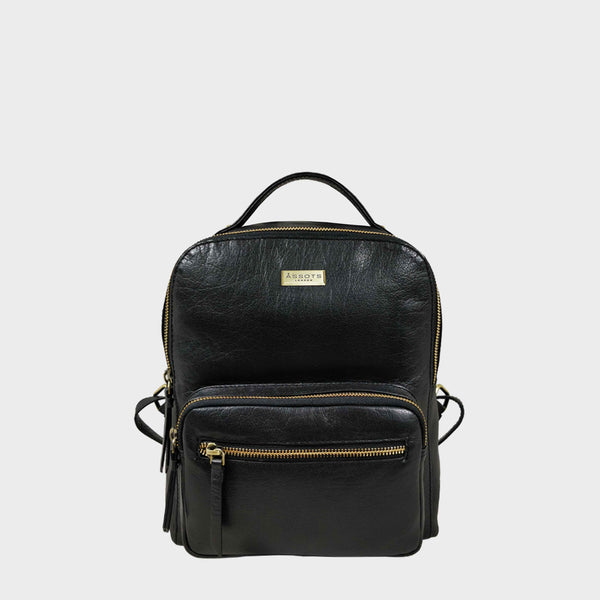 'ANGEL' Black Nappa Full Grain Leather Zip-top Backpack