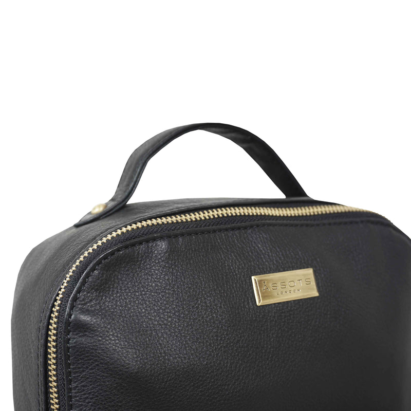 'ANGEL' Black Nappa Full Grain Leather Zip-top Backpack