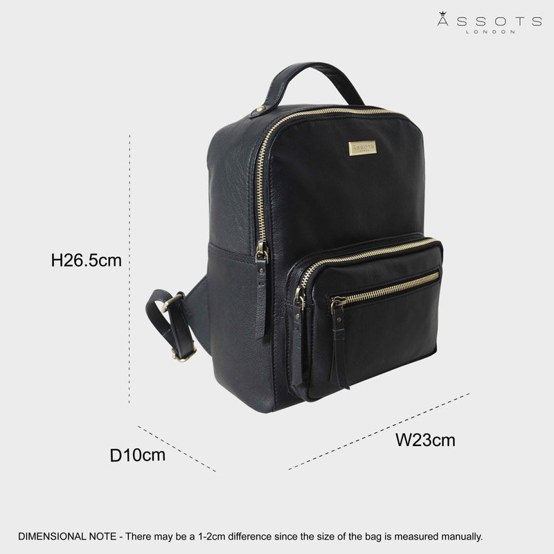 'ANGEL' Black Nappa Full Grain Leather Zip-top Backpack