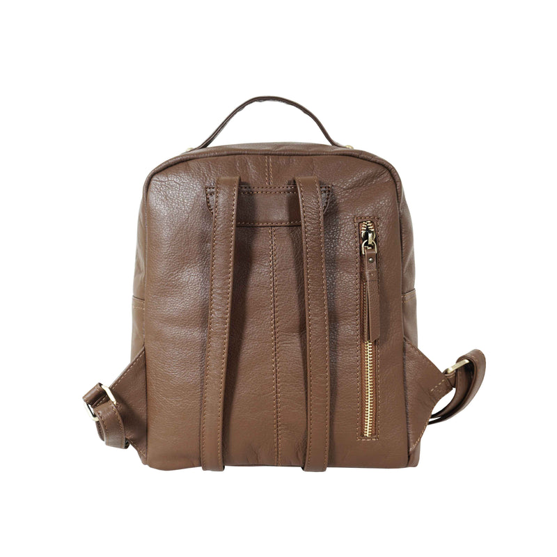 'ANGEL' Tan Nappa Full Grain Leather Zip-top Backpack