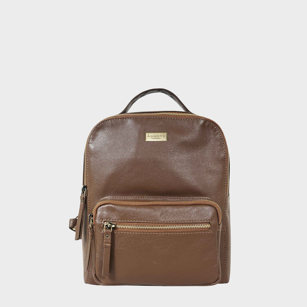 'ANGEL' Tan Nappa Full Grain Leather Zip-top Backpack