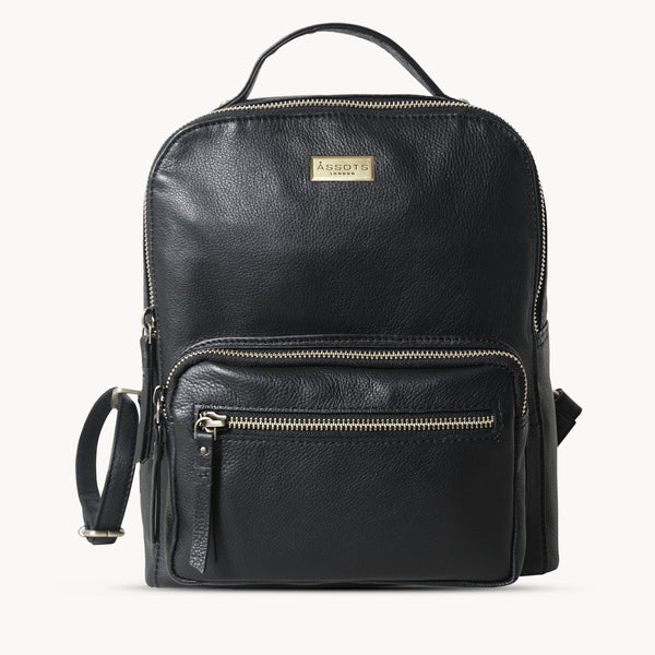 'ANGEL' Black Nappa Full Grain Leather Zip-top Backpack