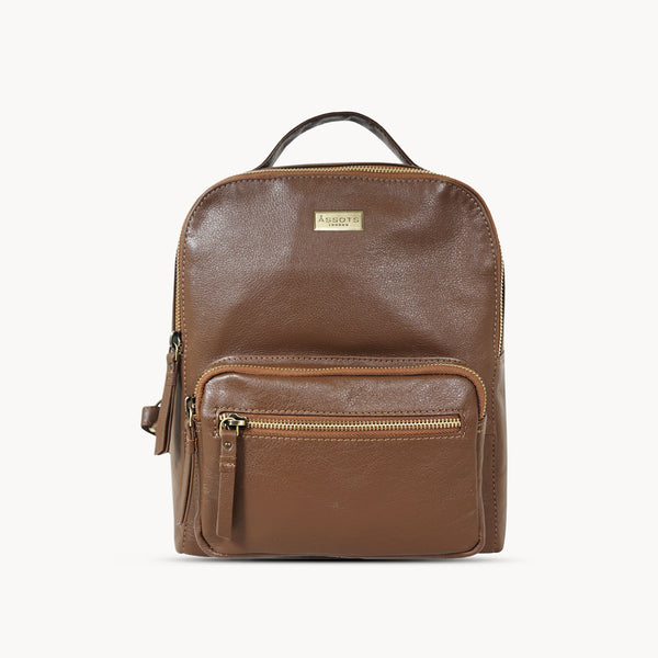 'ANGEL' Tan Nappa Full Grain Leather Zip-top Backpack