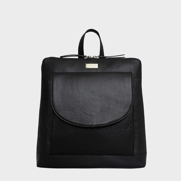 'APPLE' Black Two Way Zip Top Full Grain Leather Backpack