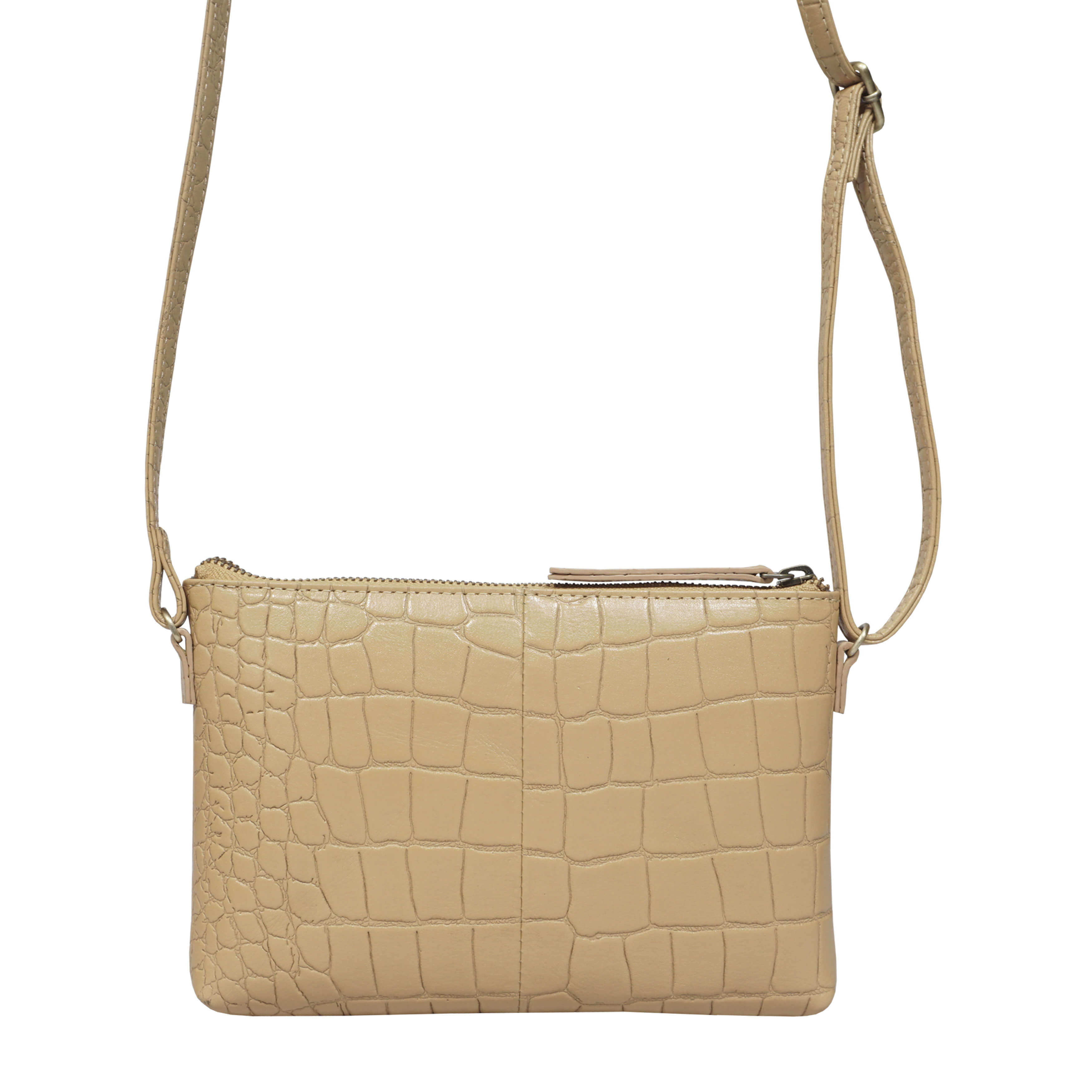 'ARIA' Camel Croc Real Leather Crossbody Bag & Purse Set