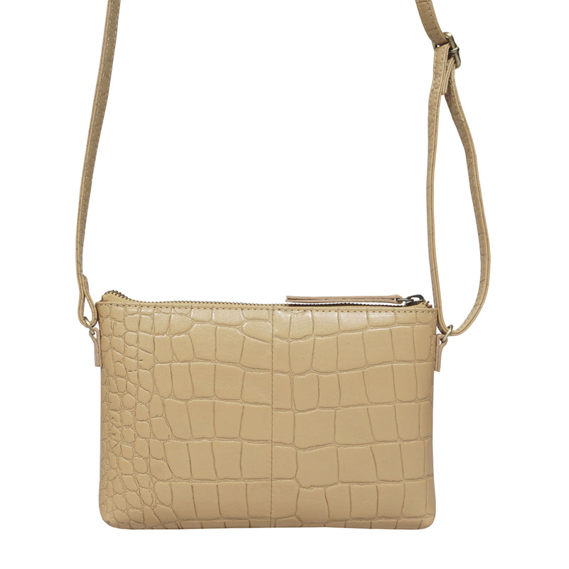 'ARIA' Camel Croc Real Leather Crossbody Bag & Purse Set