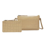 'ARIA' Camel Croc Real Leather Crossbody Bag & Purse Set