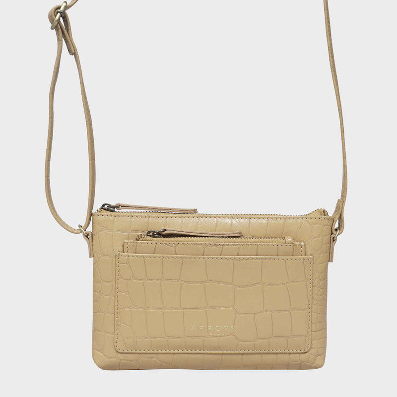 'ARIA' Camel Croc Real Leather Crossbody Bag & Purse Set