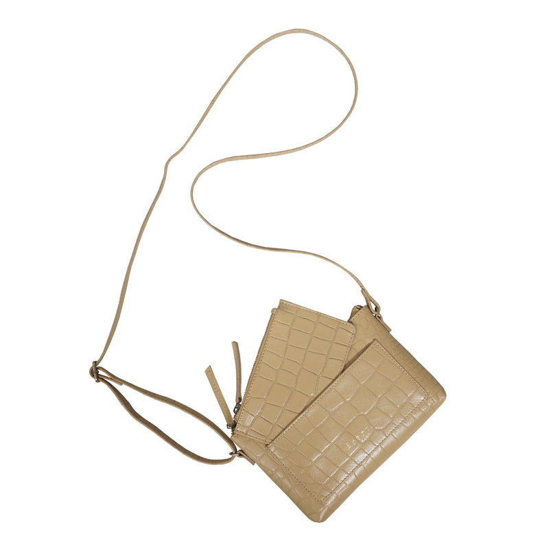 'ARIA' Camel Croc Real Leather Crossbody Bag & Purse Set