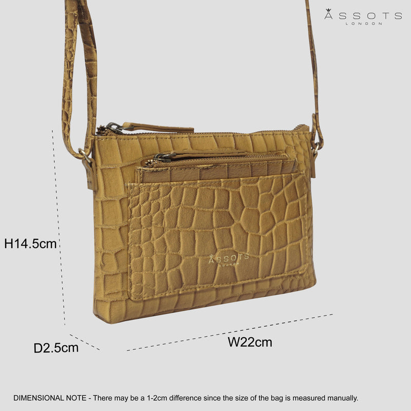 'ARIA' Mustard Croc Real Leather Crossbody Bag & Purse Set
