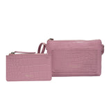 'ARIA' Pink Croc Real Leather Crossbody Bag & Purse Set