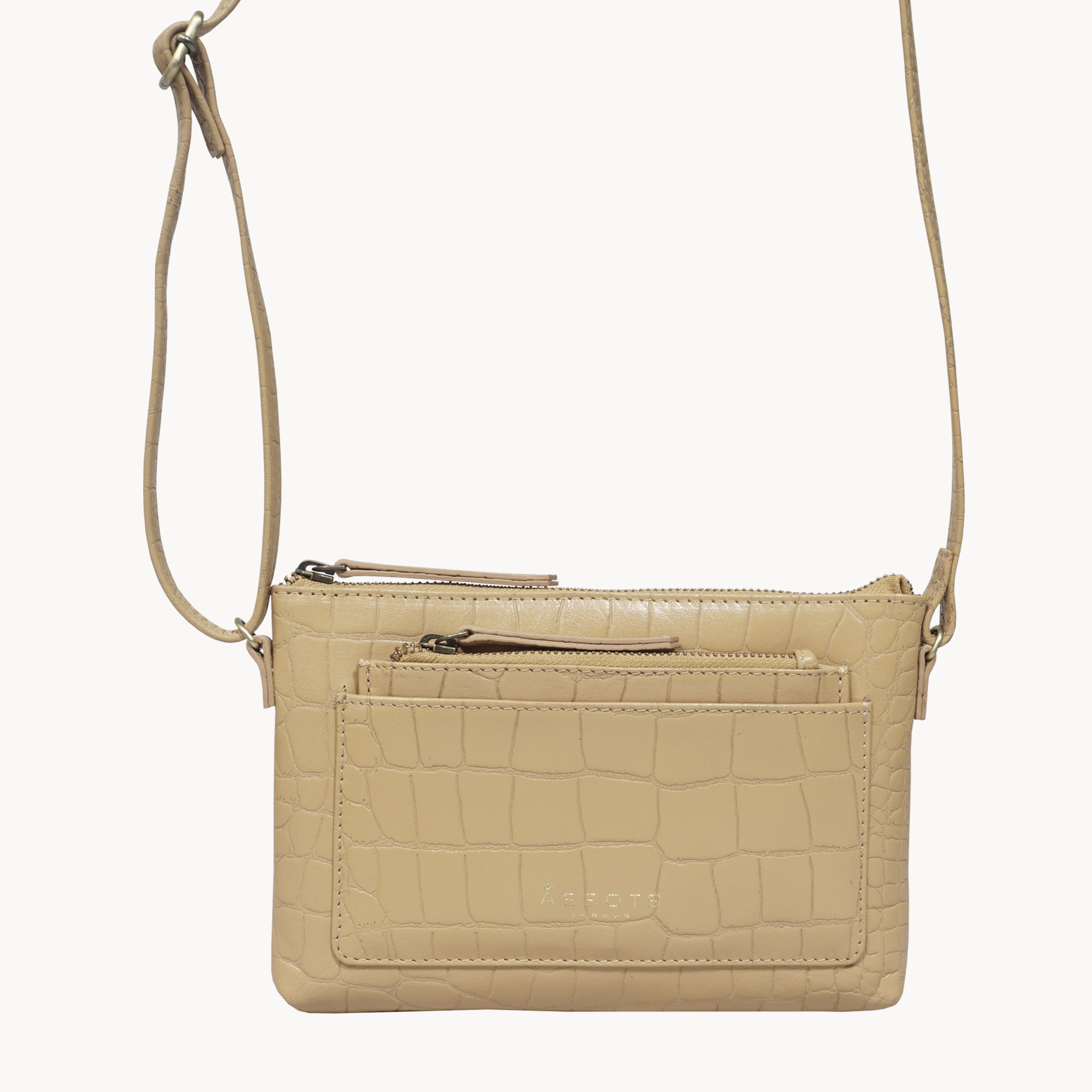 'ARIA' Camel Croc Real Leather Crossbody Bag & Purse Set