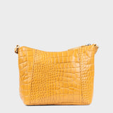 'CAROL' Mustard Croc Real Leather Designer Crossbody Shoulder Bag