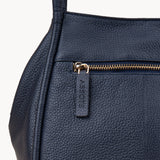 'DEBBIE' Navy Pebble Grain Real Leather Organiser Shoulder Bag