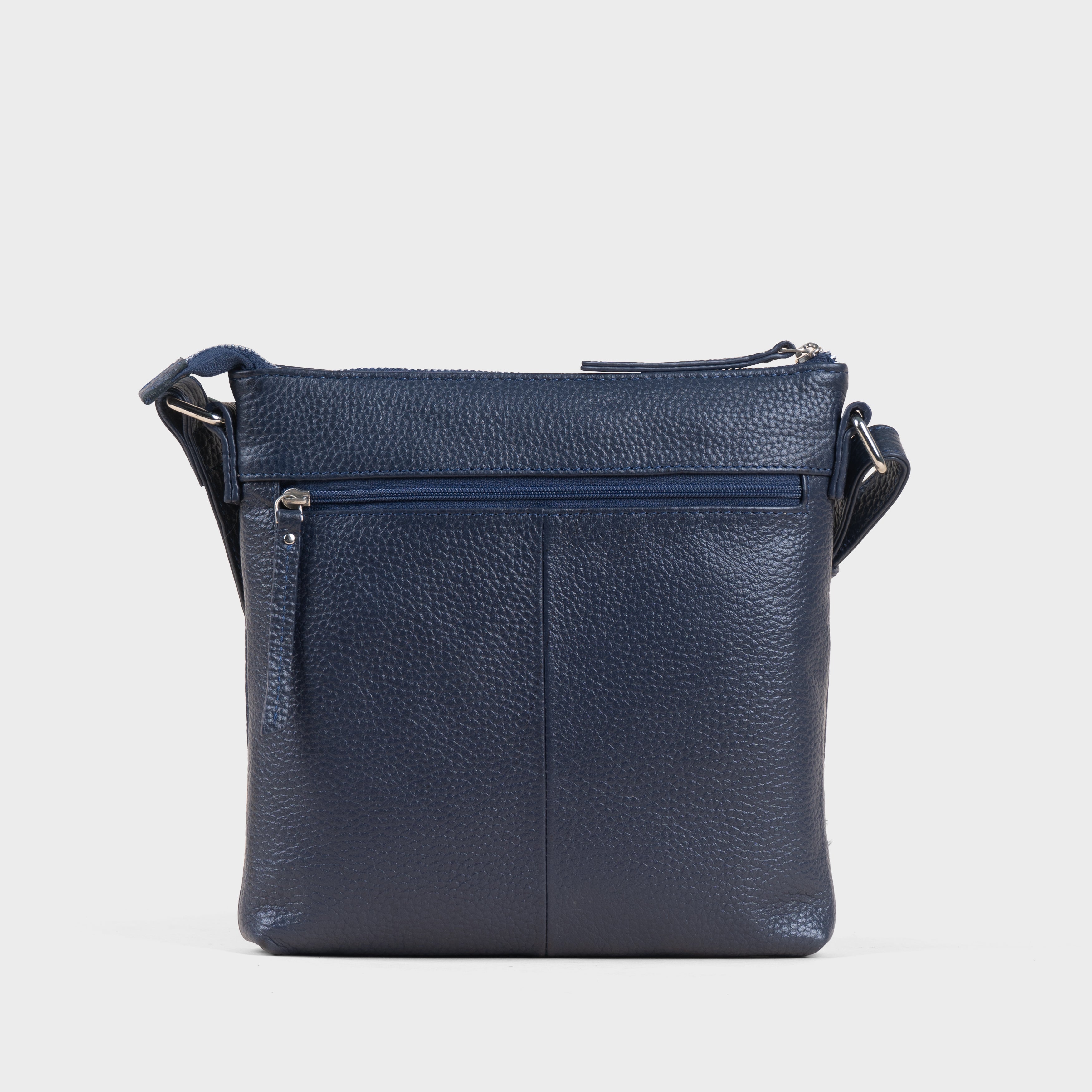 'RUE' Navy Pebble Grain Real Leather Crossbody Bag