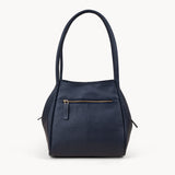'DEBBIE' Navy Pebble Grain Real Leather Organiser Shoulder Bag