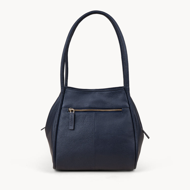 'DEBBIE' Navy Pebble Grain Real Leather Organiser Shoulder Bag