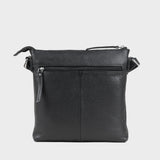 'RUE' Black Pebble Grain Real Leather Crossbody Bag