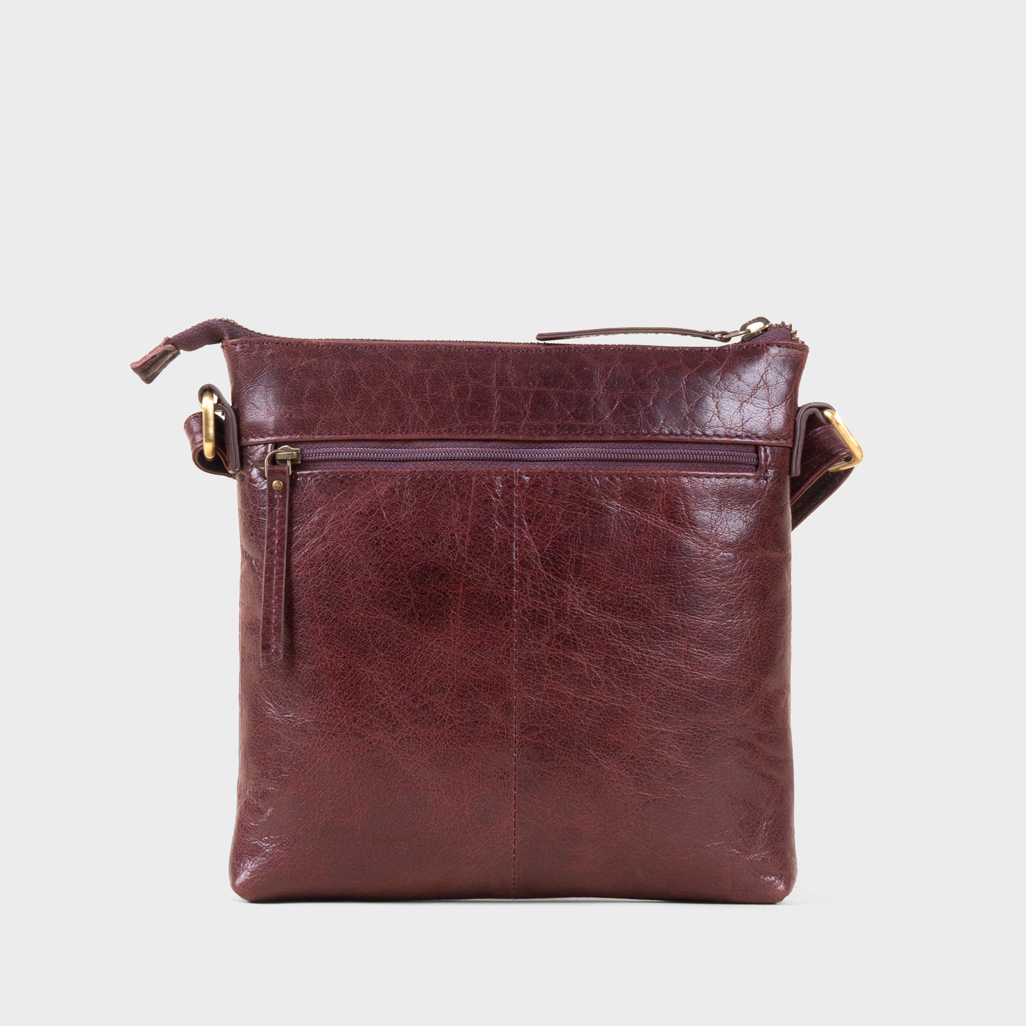 'RUE' Plum Waxy VT Real Leather Crossbody Bag