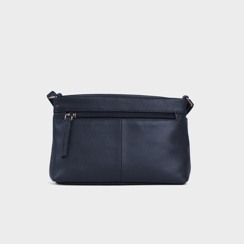 'SANDRA' Navy Soft Nappa Full Grain Real Leather Crossbody Bag