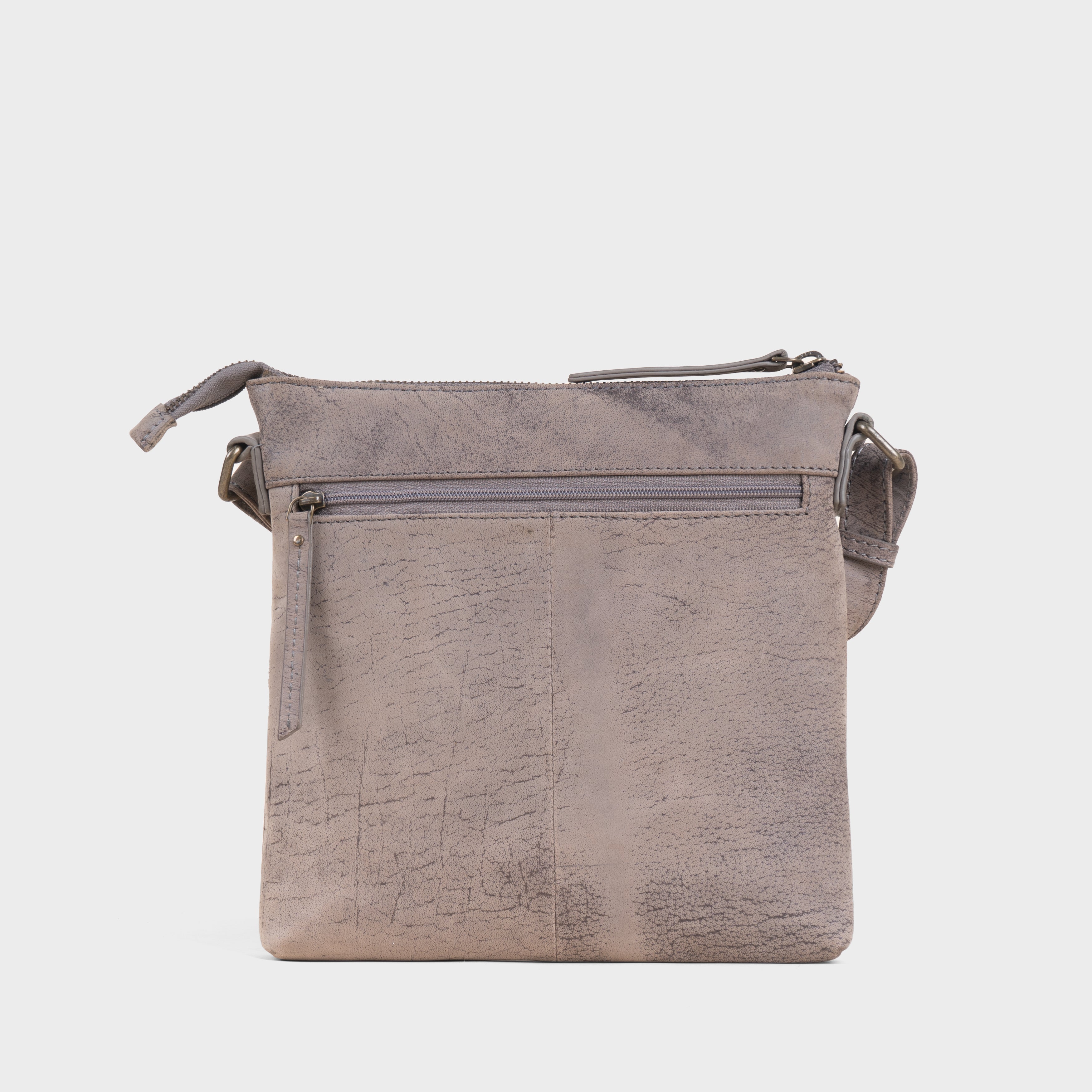 'RUE' Distressed Grey Real Leather Crossbody Bag