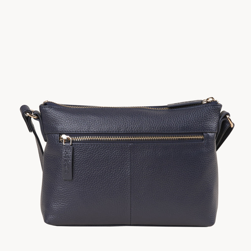'BECKY' Navy Pebble Grain Real Leather Crossbody Bag