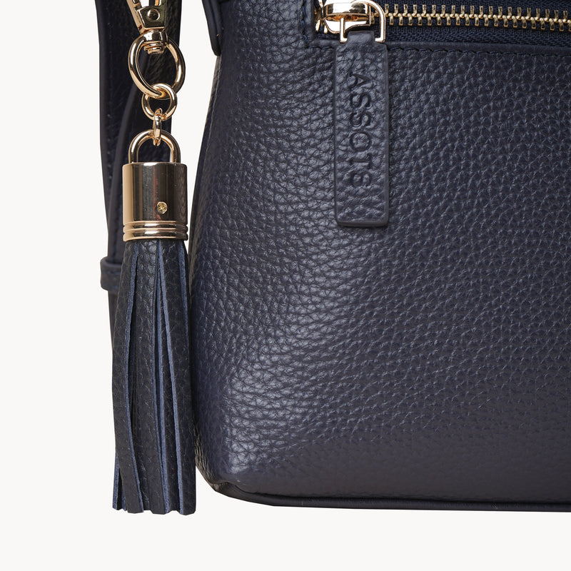 'BECKY' Navy Pebble Grain Real Leather Crossbody Bag
