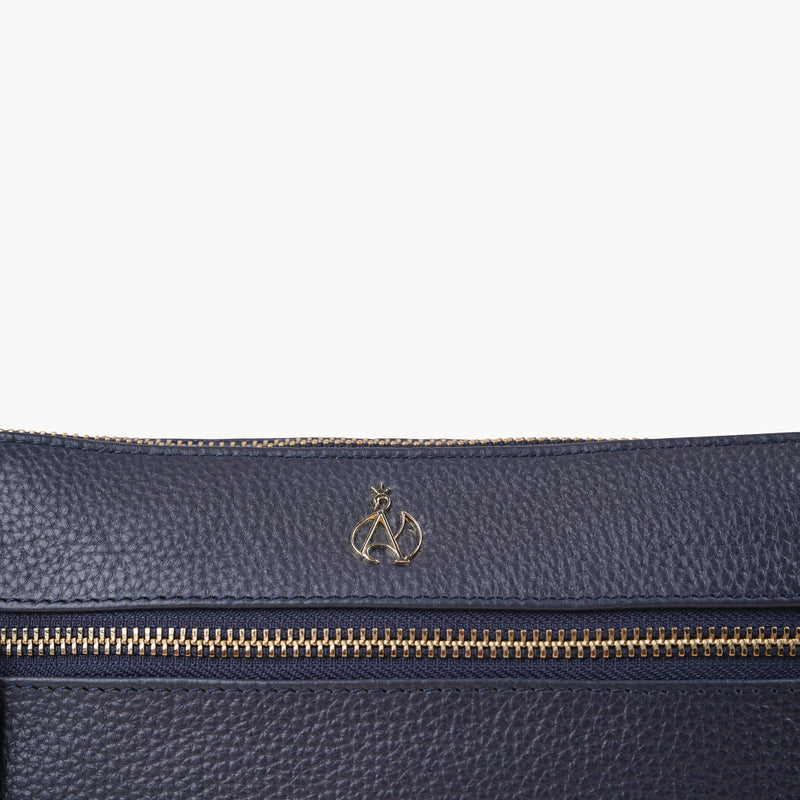 'BECKY' Navy Pebble Grain Real Leather Crossbody Bag