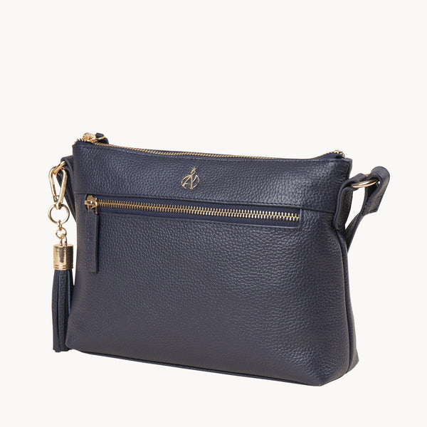 'BECKY' Navy Pebble Grain Real Leather Crossbody Bag