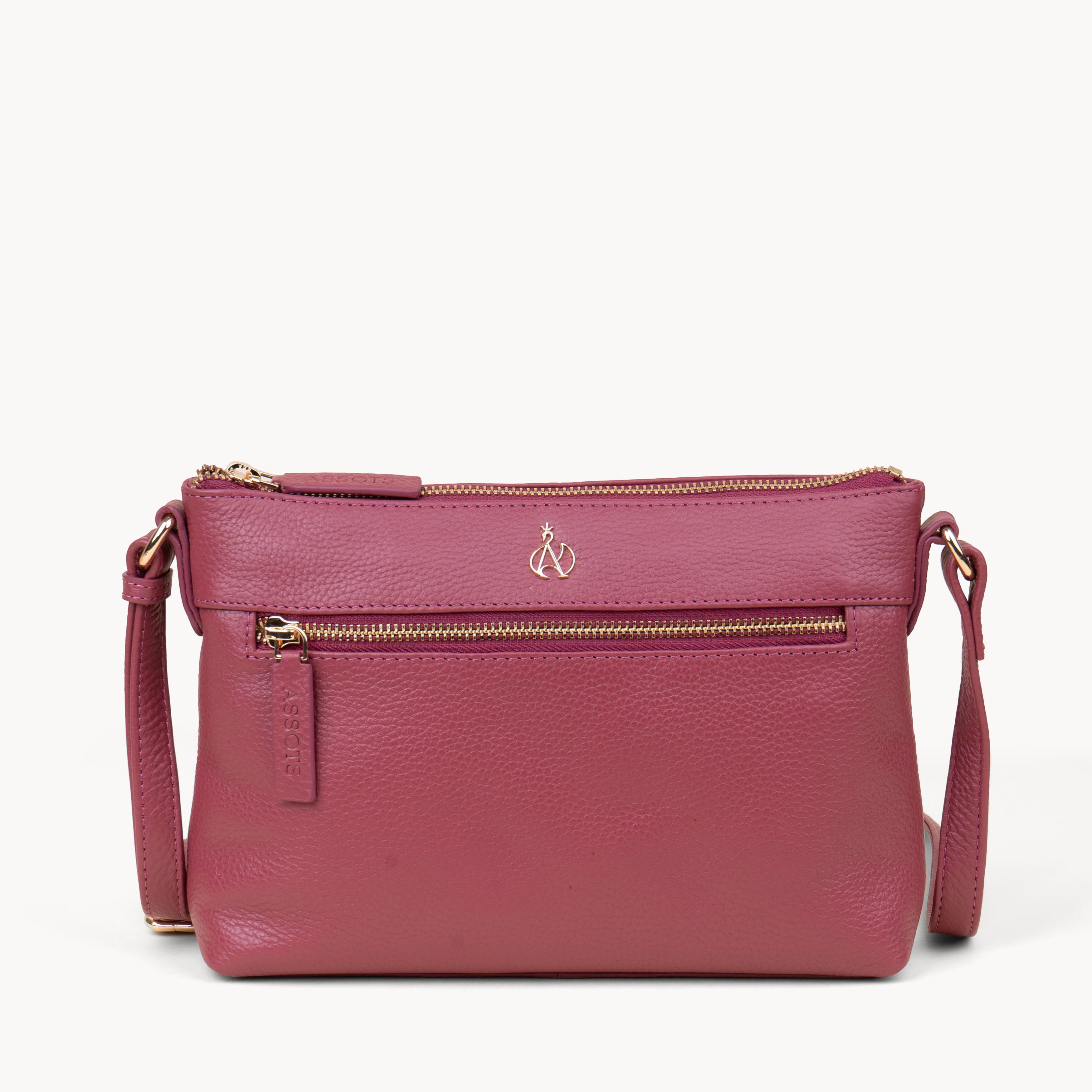 'BECKY' Carmine Pink Pebble Grain Real Leather Crossbody Bag