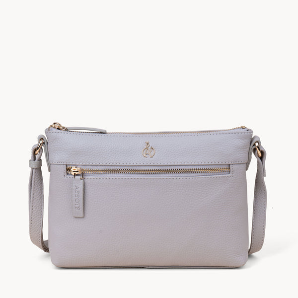 'BECKY' Ice Grey Pebble Grain Real Leather Crossbody Bag