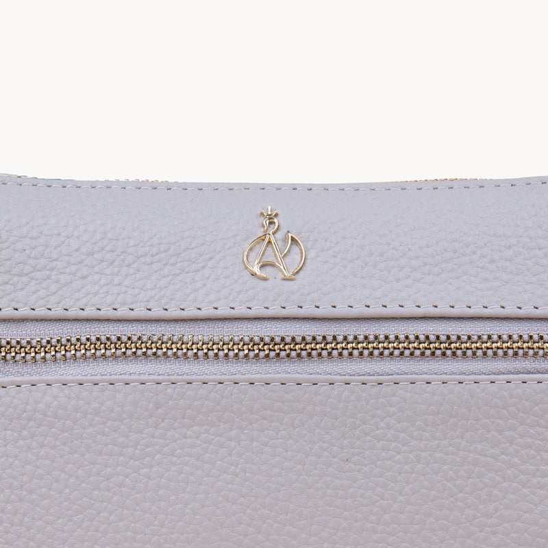 'BECKY' Ice Grey Pebble Grain Real Leather Crossbody Bag